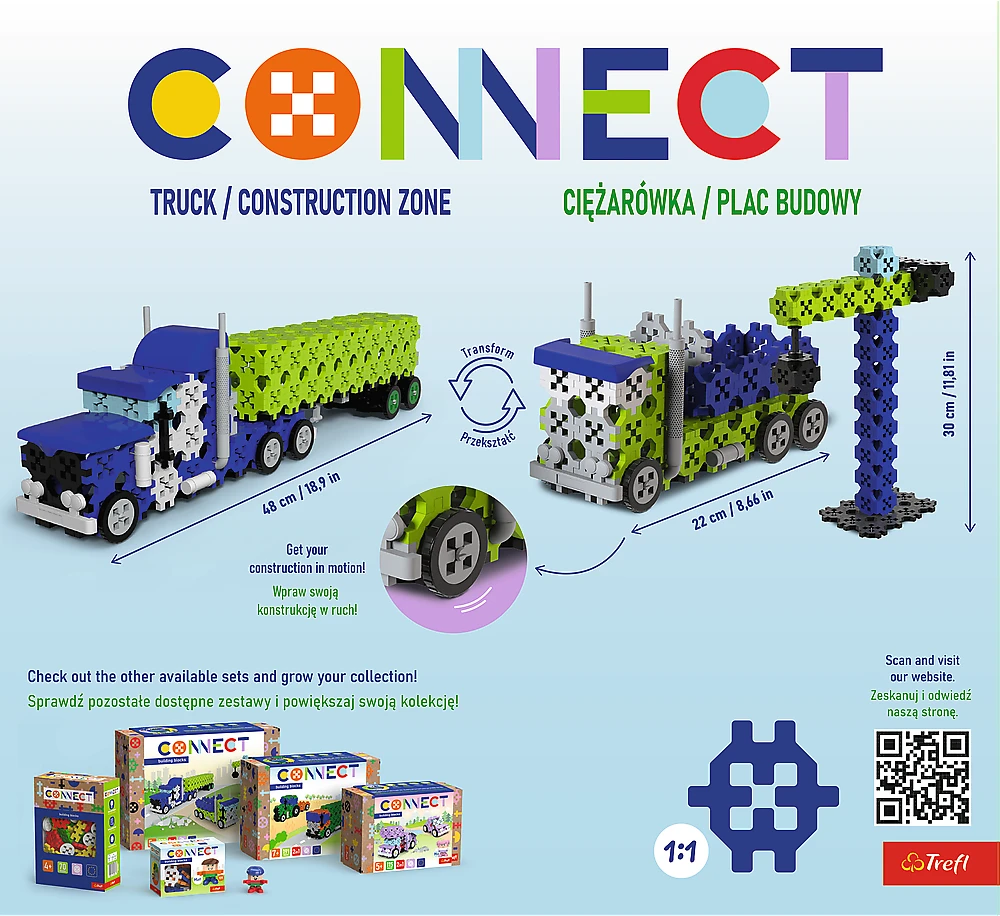 TREFL 61977 Klocki Connect 2in1 - Sunkvežimis / Statybų aikštelė