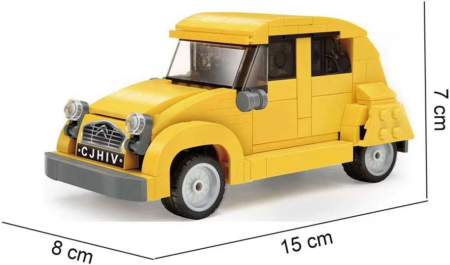 Klocki Konstrukcyjne CaDA Auto miejskie Važiuoklė Geltona Autko Citroen 2CV 298 dalys