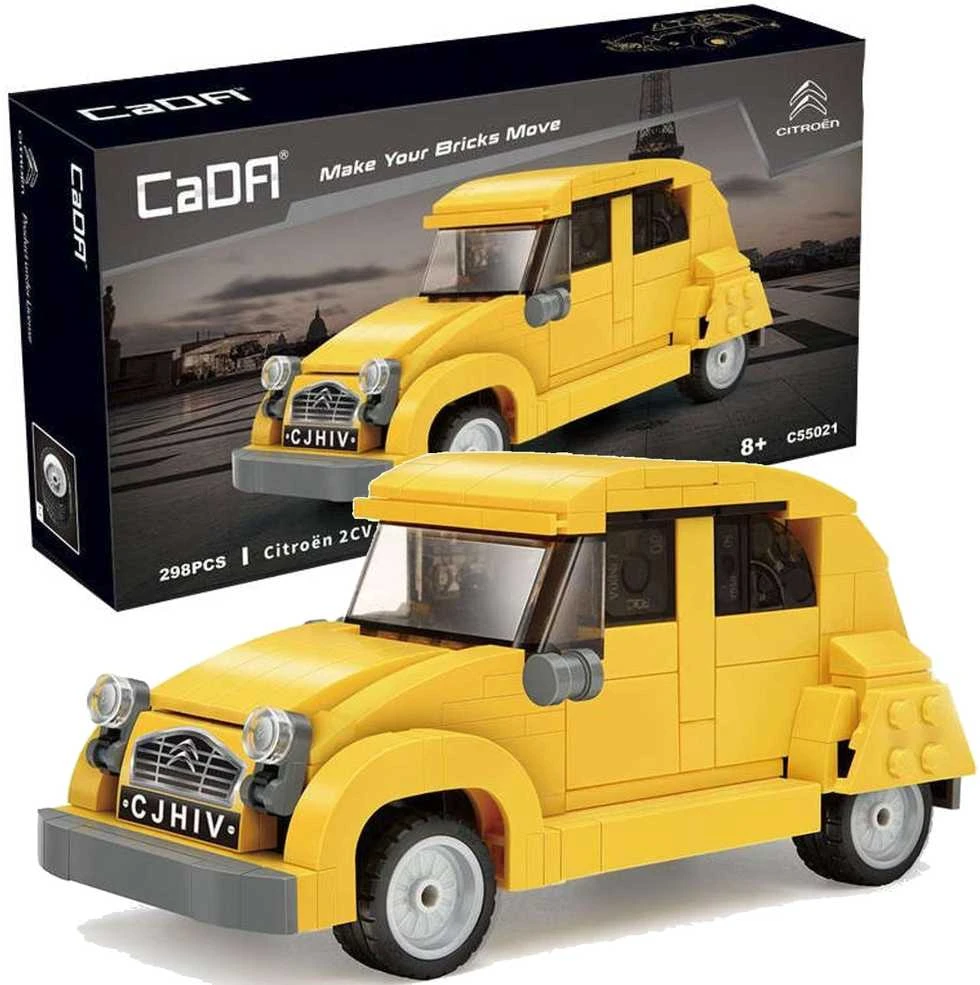 Klocki Konstrukcyjne CaDA Auto miejskie Važiuoklė Geltona Autko Citroen 2CV 298 dalys