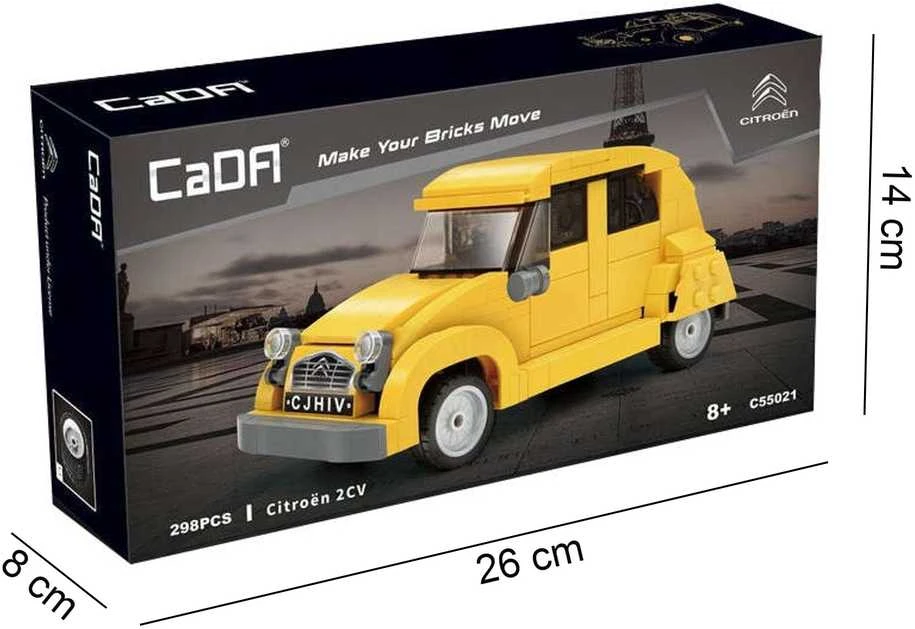Klocki Konstrukcyjne CaDA Auto miejskie Važiuoklė Geltona Autko Citroen 2CV 298 dalys
