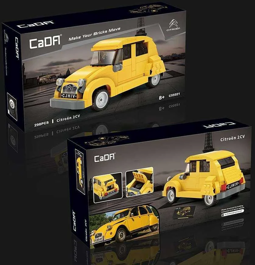 Klocki Konstrukcyjne CaDA Auto miejskie Važiuoklė Geltona Autko Citroen 2CV 298 dalys