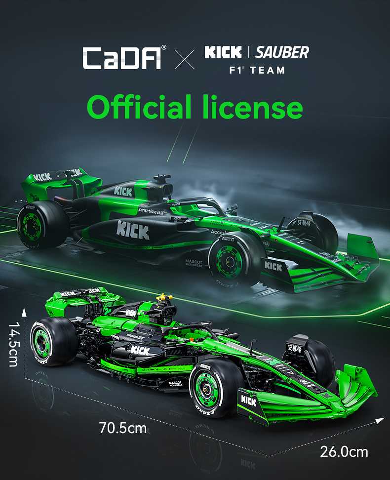 CaDA statybinės plytos F1 Kick Sauber sportinis lenktyninis automobilis 2553 vienetai C64010W
