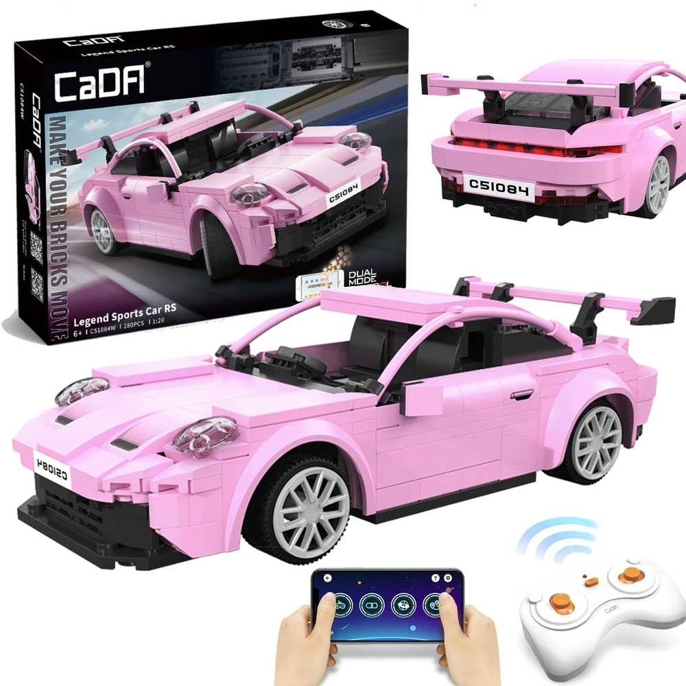 CaDA Statybiniai blokai Sportinis automobilis Rožinė Lenktyninis automobilis Legand Sports Cars RS Race car 280 dalys RC Dual Mode