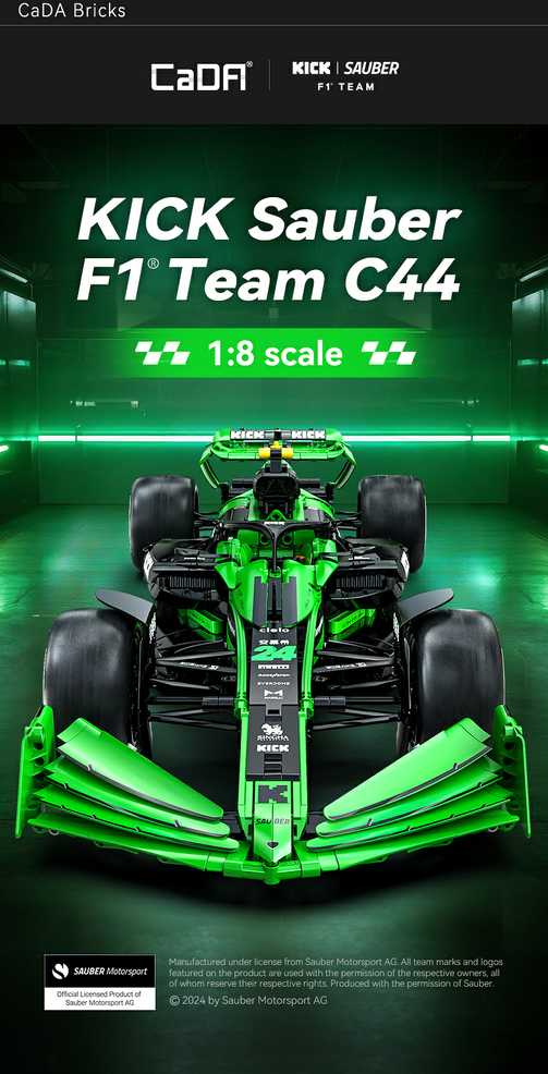 CaDA statybinės plytos F1 Kick Sauber sportinis lenktyninis automobilis 2553 vienetai C64010W