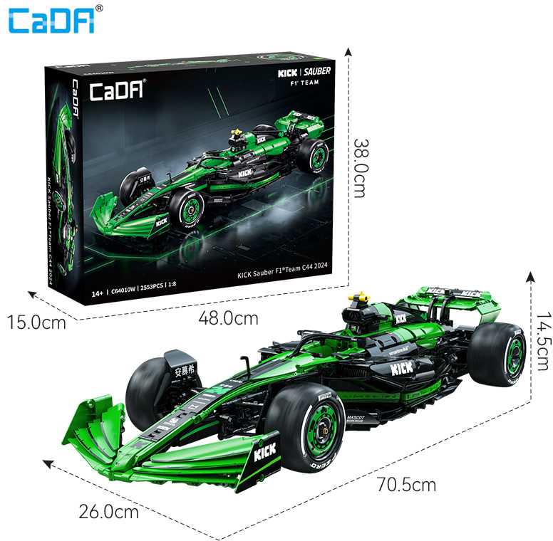 CaDA statybinės plytos F1 Kick Sauber sportinis lenktyninis automobilis 2553 vienetai C64010W