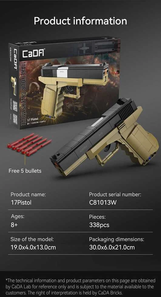 CADA Blocks PISTOL 17 PISTOL 5 SHELLS 338 ELEMENTS REPLIKA