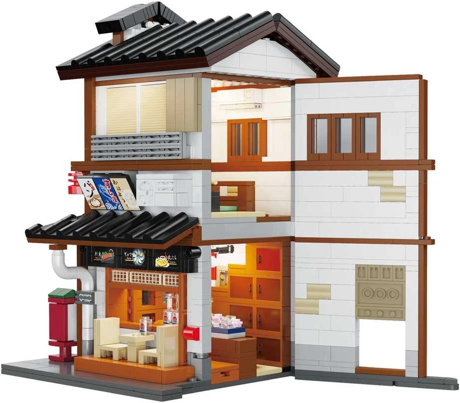 CaDA statybiniai kaladėlės Izakajos japoniško stiliaus užeigos pastatas su LED šviesa, 1195 detalės, C66019W