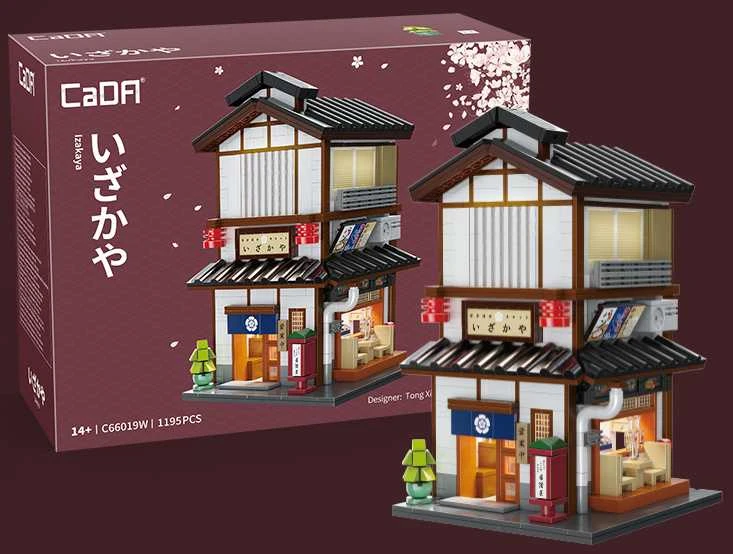 CaDA statybiniai kaladėlės Izakajos japoniško stiliaus užeigos pastatas su LED šviesa, 1195 detalės, C66019W