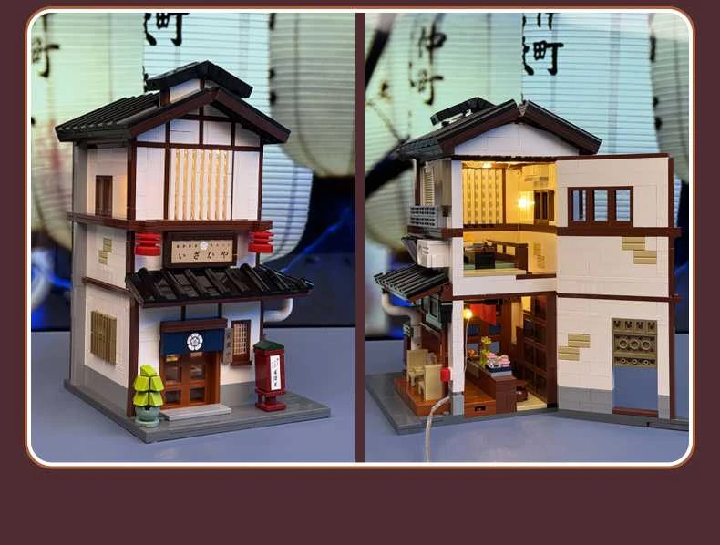 CaDA statybiniai kaladėlės Izakajos japoniško stiliaus užeigos pastatas su LED šviesa, 1195 detalės, C66019W