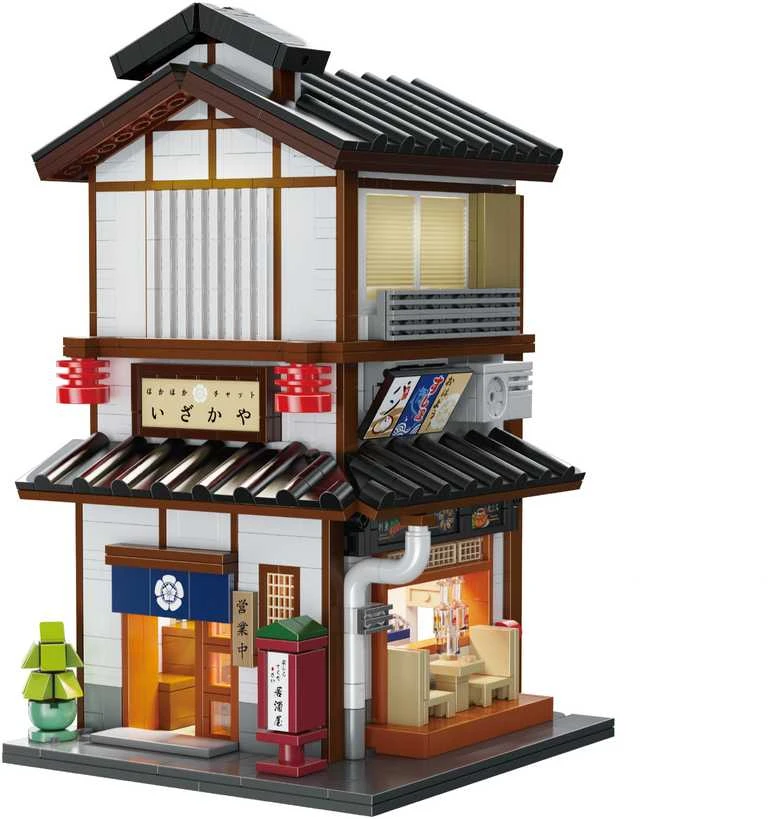 CaDA statybiniai kaladėlės Izakajos japoniško stiliaus užeigos pastatas su LED šviesa, 1195 detalės, C66019W