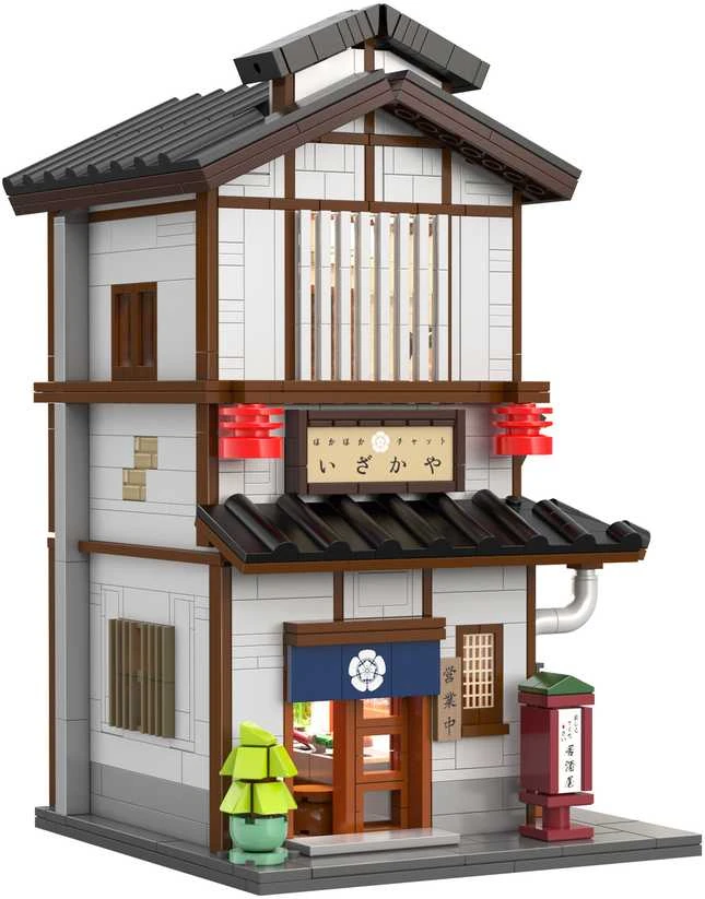 CaDA statybiniai kaladėlės Izakajos japoniško stiliaus užeigos pastatas su LED šviesa, 1195 detalės, C66019W
