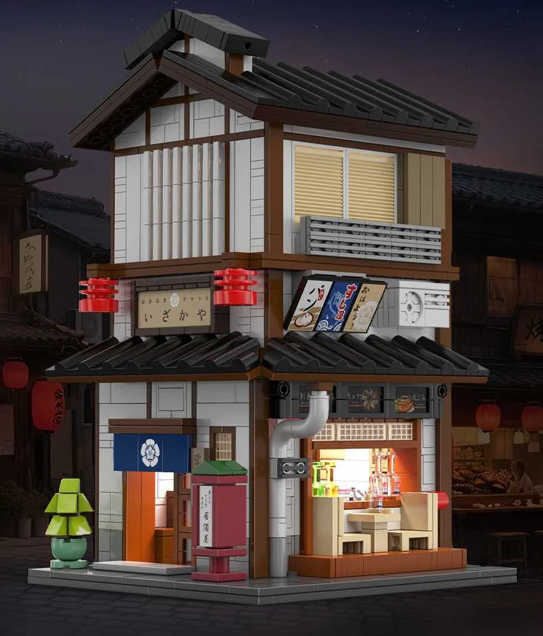 CaDA statybiniai kaladėlės Izakajos japoniško stiliaus užeigos pastatas su LED šviesa, 1195 detalės, C66019W