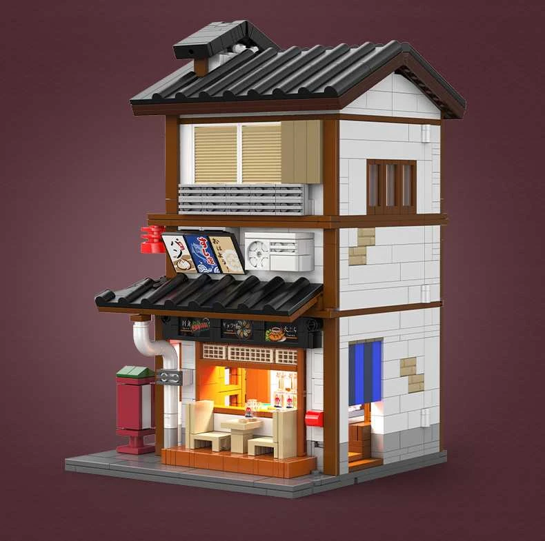 CaDA statybiniai kaladėlės Izakajos japoniško stiliaus užeigos pastatas su LED šviesa, 1195 detalės, C66019W