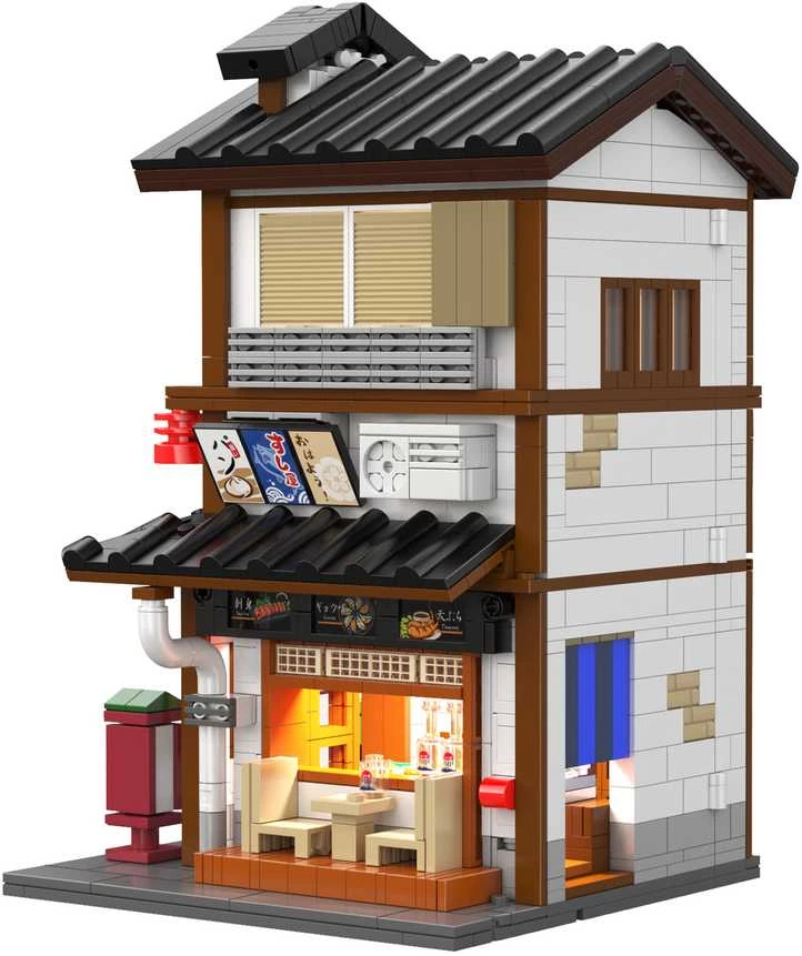 CaDA statybiniai kaladėlės Izakajos japoniško stiliaus užeigos pastatas su LED šviesa, 1195 detalės, C66019W