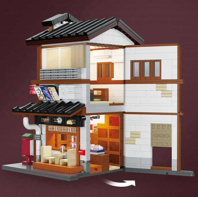 CaDA statybiniai kaladėlės Izakajos japoniško stiliaus užeigos pastatas su LED šviesa, 1195 detalės, C66019W