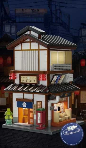CaDA statybiniai kaladėlės Izakajos japoniško stiliaus užeigos pastatas su LED šviesa, 1195 detalės, C66019W
