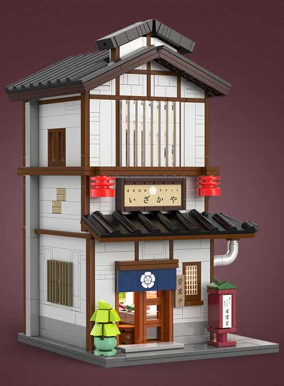 CaDA statybiniai kaladėlės Izakajos japoniško stiliaus užeigos pastatas su LED šviesa, 1195 detalės, C66019W