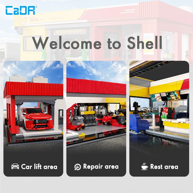 Konstruktoriaus kaladėlės CaDA Shell pastatas serviso stotis 1697 elementai C66025W