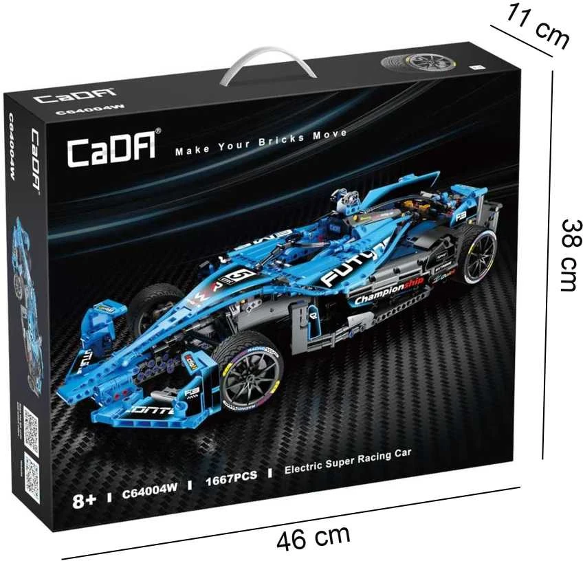 CaDA statybiniai blokai Didelis lenktyninis automobilis 60 cm Sportinis automobilis Elektrinis Super Racing Car Žydra lenktyninis automobilis Važiuoklė 1667 dalys