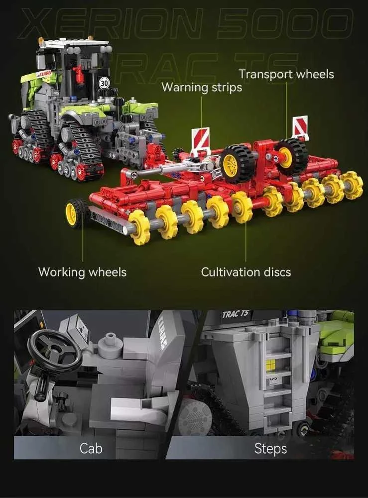 CaDA statybiniai blokai Didelis žemės ūkio traktorius CLAAS XERION 5000 TRAC TS Važiuoklė 1336 dalys