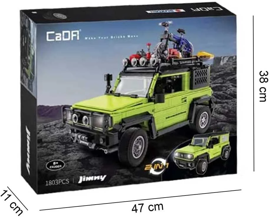 CaDA Statybiniai blokai Didelis 2in1 visureigis Suzuki Jimny žalia Off Roader 1803 Pieces