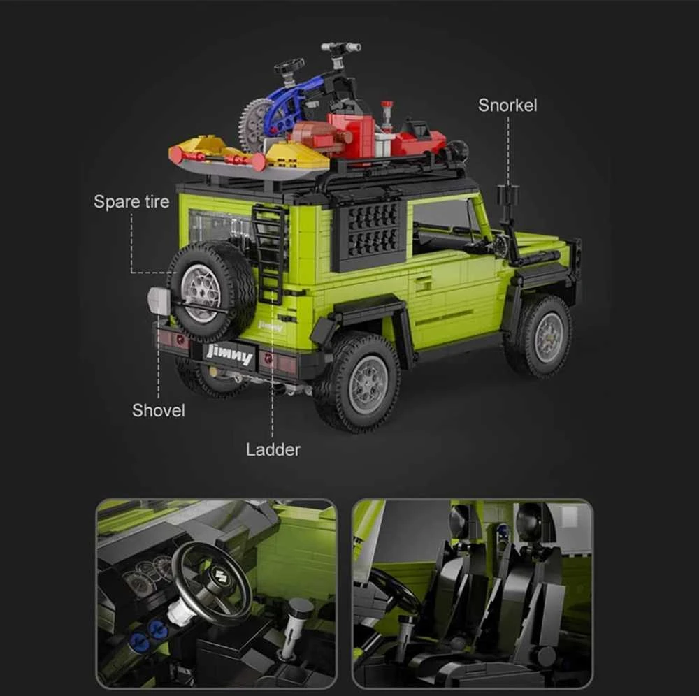 CaDA Statybiniai blokai Didelis 2in1 visureigis Suzuki Jimny žalia Off Roader 1803 Pieces