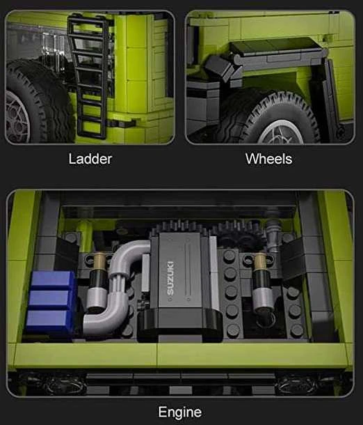 CaDA Statybiniai blokai Didelis 2in1 visureigis Suzuki Jimny žalia Off Roader 1803 Pieces