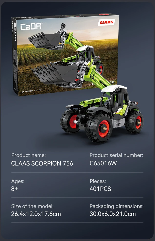 CaDA statybiniai blokeliai Įkroviklis teleskopiniai Claas Scorpion 756 401 dalys