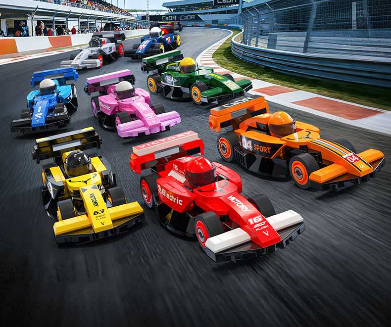 Konstrukciniai kaladėlės CaDA rinkinys 8 lenktyninių automobilių Circuit Racing Car 560 elementų