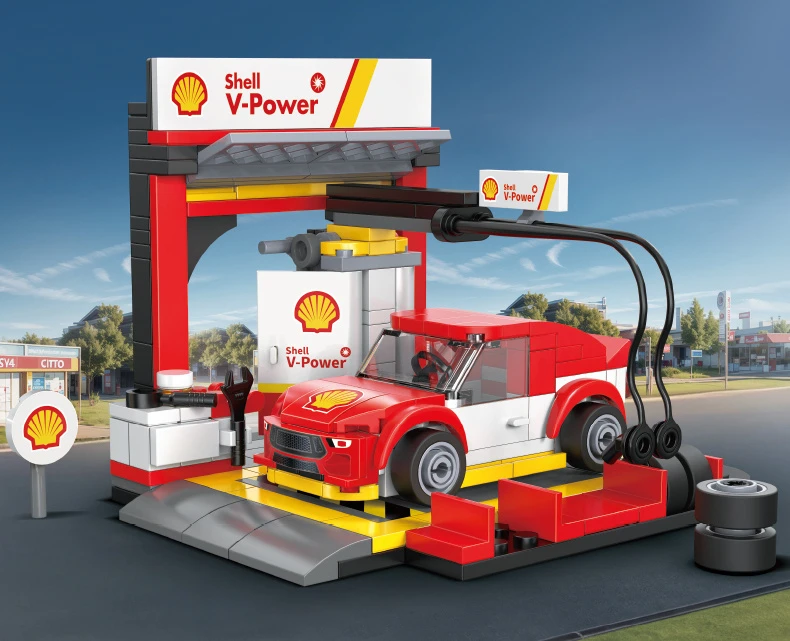 CADA SHELL BLOKUOJA IŠKROVIMO STOTIS 237 ELEMENTUS SU AUTOMOBILIU