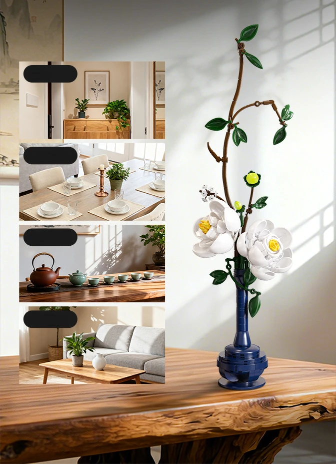 Konstruktoriaus kaladėlės CaDA Gėlės gėlių rinkinys Serene Indigo 47,9 cm C59033W 324 elementai