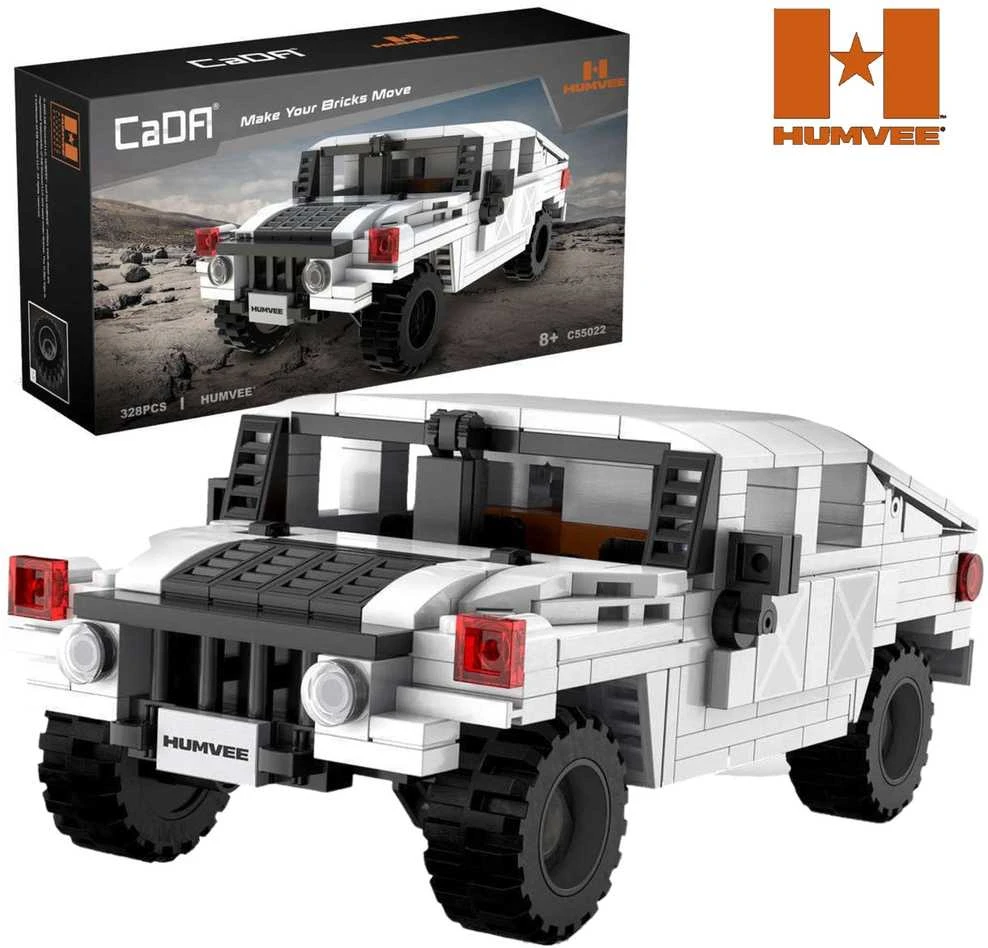 CaDA Construction Blocks mažas automobilis Važiuoklė Humvee balta visureigis 328 dalys