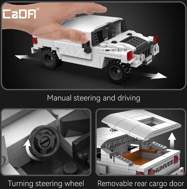 CaDA Construction Blocks mažas automobilis Važiuoklė Humvee balta visureigis 328 dalys