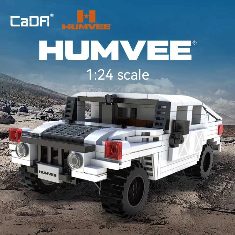 CaDA Construction Blocks mažas automobilis Važiuoklė Humvee balta visureigis 328 dalys