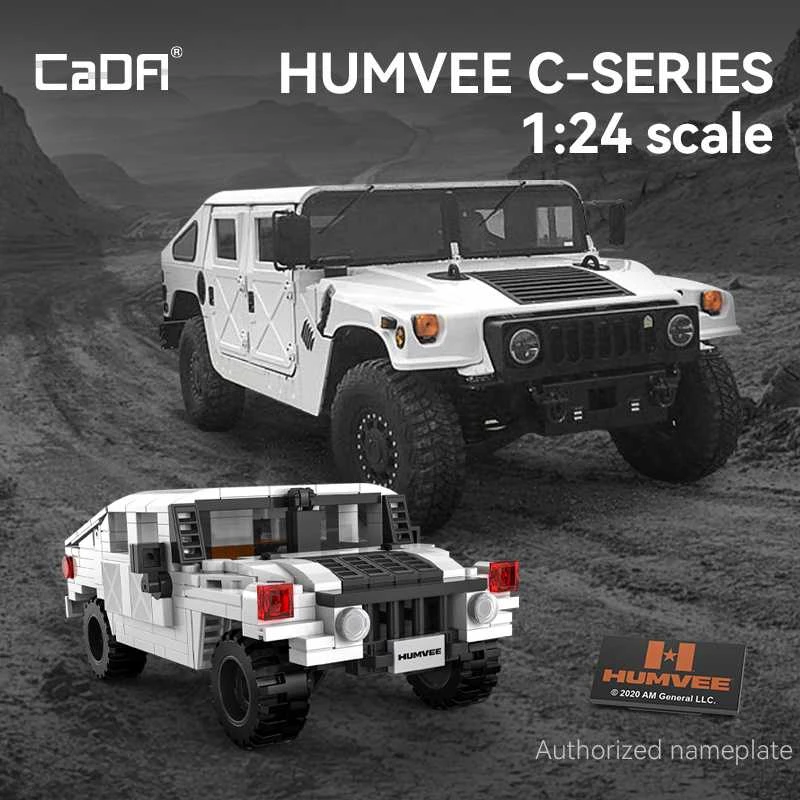 CaDA Construction Blocks mažas automobilis Važiuoklė Humvee balta visureigis 328 dalys