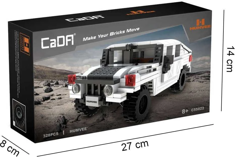 CaDA Construction Blocks mažas automobilis Važiuoklė Humvee balta visureigis 328 dalys