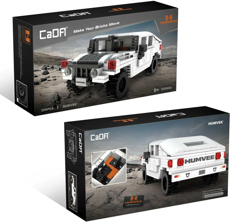 CaDA Construction Blocks mažas automobilis Važiuoklė Humvee balta visureigis 328 dalys