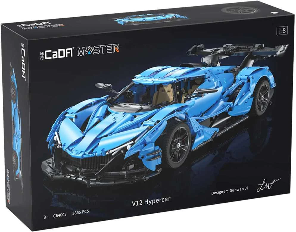 CaDA Master konstruktoriaus kaladėlės didelis mėlyna sportinis automobilis Lenktyninis automobilis Automobilis lenktynininkas 60 cm V12 Hypercar 3865 dienos