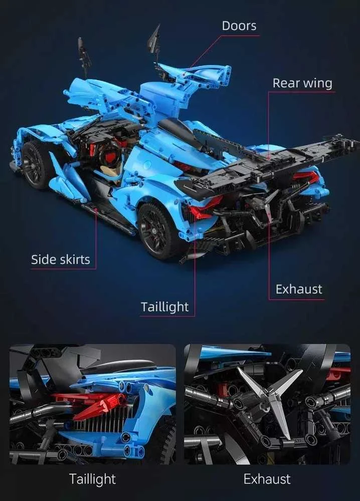 CaDA Master konstruktoriaus kaladėlės didelis mėlyna sportinis automobilis Lenktyninis automobilis Automobilis lenktynininkas 60 cm V12 Hypercar 3865 dienos