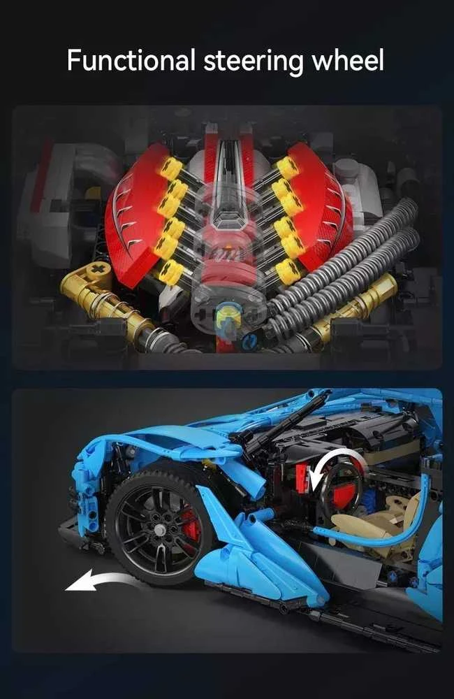 CaDA Master konstruktoriaus kaladėlės didelis mėlyna sportinis automobilis Lenktyninis automobilis Automobilis lenktynininkas 60 cm V12 Hypercar 3865 dienos