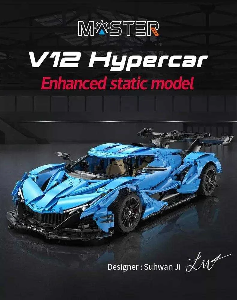 CaDA Master konstruktoriaus kaladėlės didelis mėlyna sportinis automobilis Lenktyninis automobilis Automobilis lenktynininkas 60 cm V12 Hypercar 3865 dienos