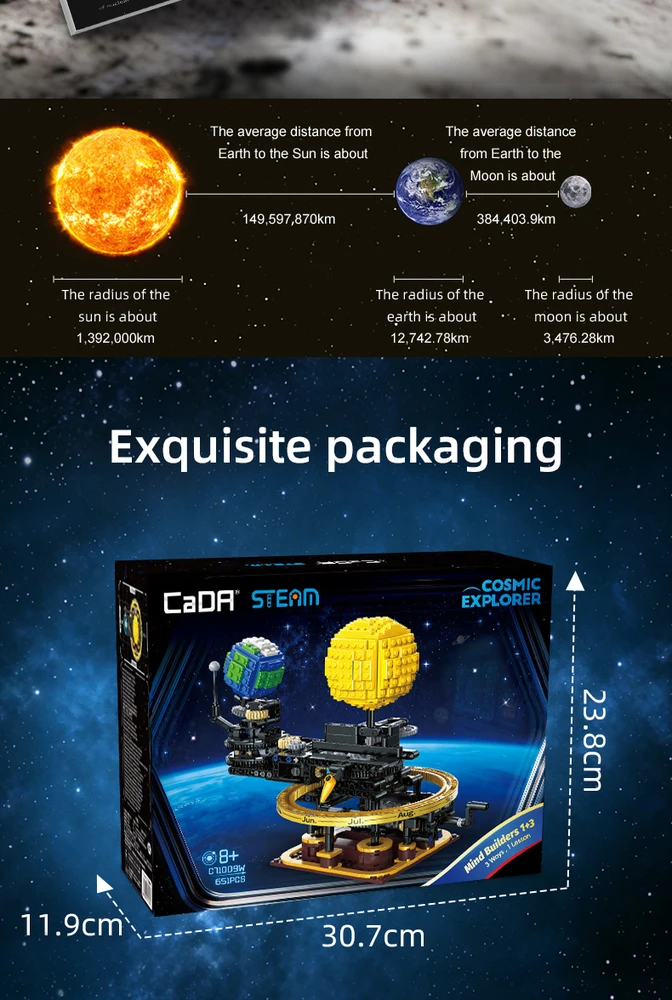 Konstrukciniai kaladėlės CaDA Master Saulės sistema Saulė Planeta Žemė Mėnulis Solar System Kosmosas 651 elementas C71009W