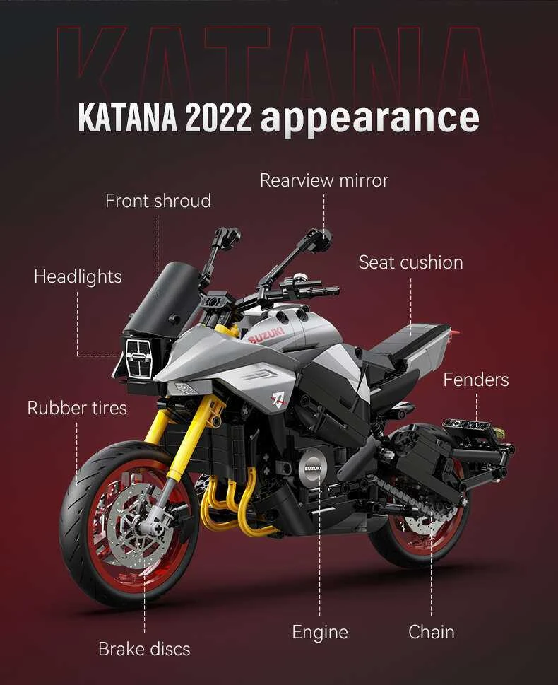 CaDA Motor Suzuki Katana motociklų statybiniai blokai 1104 vienetai C59021W