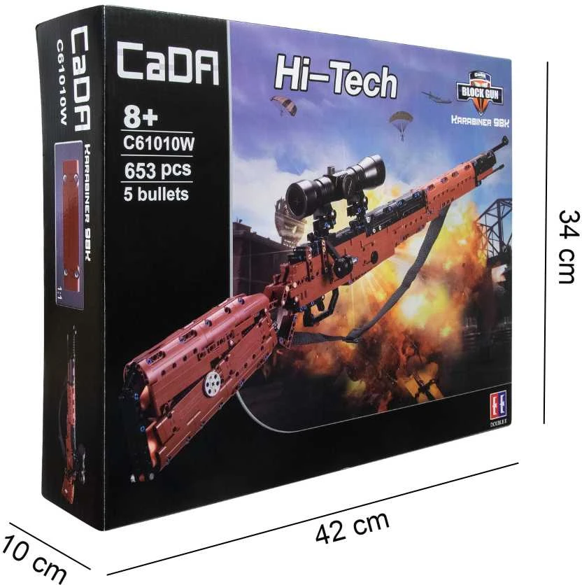 CaDA Musket Karabiner 98K ginklo, šaudymo šautuvo, kaladėlės + 5 kulkos ir taikiklis C61010W