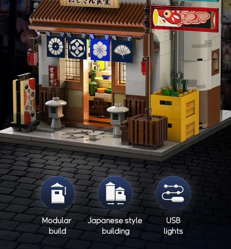 CaDA Building Blocks Japanese Restaurant Japoniško stiliaus pastatas LED šviestuvas 861 dalys