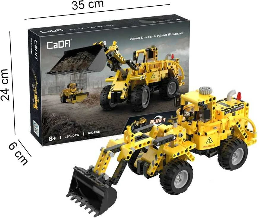 STATYBINĖS TRANSPORTO PRIEMONĖS CADA Kaladėlės 2IN1 KRAUTUMAS BULDOZERIS BULDOZERIS 693 EL.