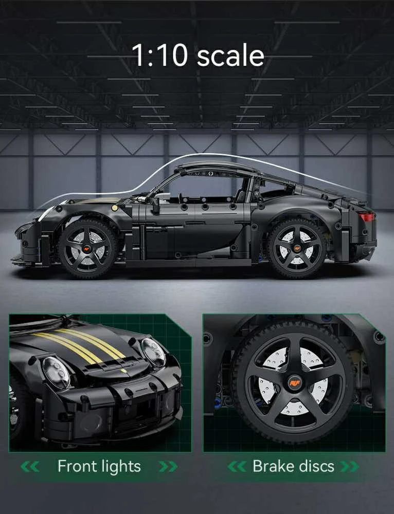CaDA statybiniai blokeliai Automobilis 35 cm miesto automobilis RUF GT juoda Važiuoklė 1655 dalys