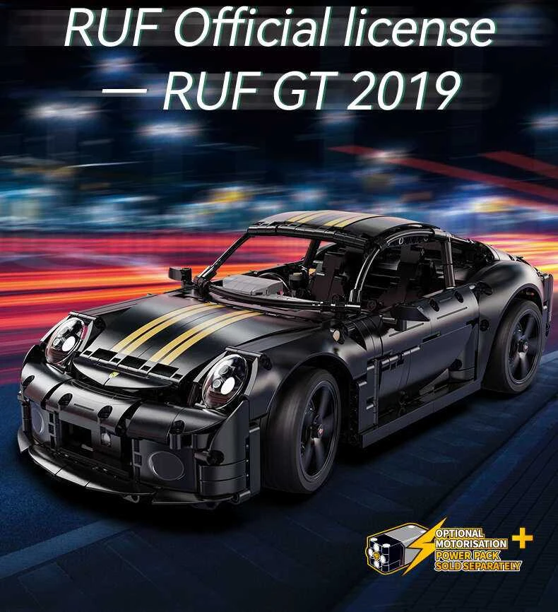 CaDA statybiniai blokeliai Automobilis 35 cm miesto automobilis RUF GT juoda Važiuoklė 1655 dalys