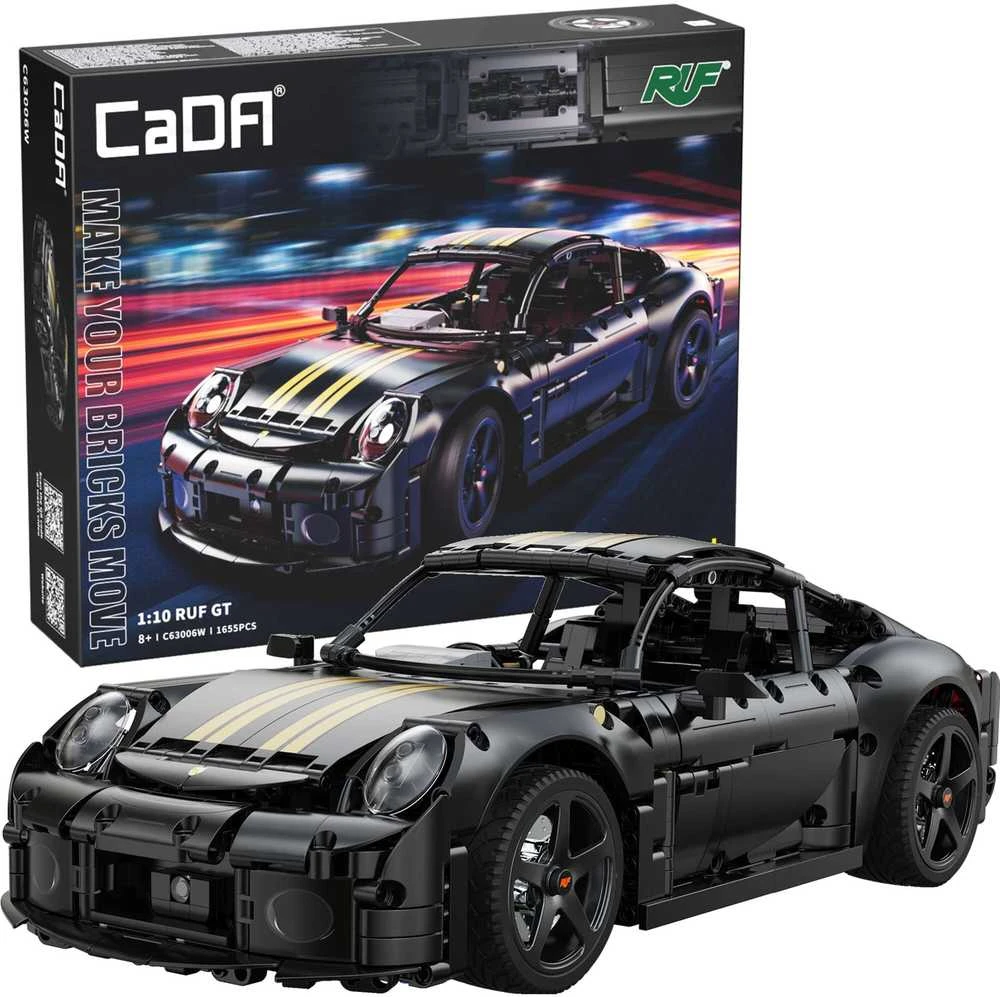 CaDA statybiniai blokeliai Automobilis 35 cm miesto automobilis RUF GT juoda Važiuoklė 1655 dalys