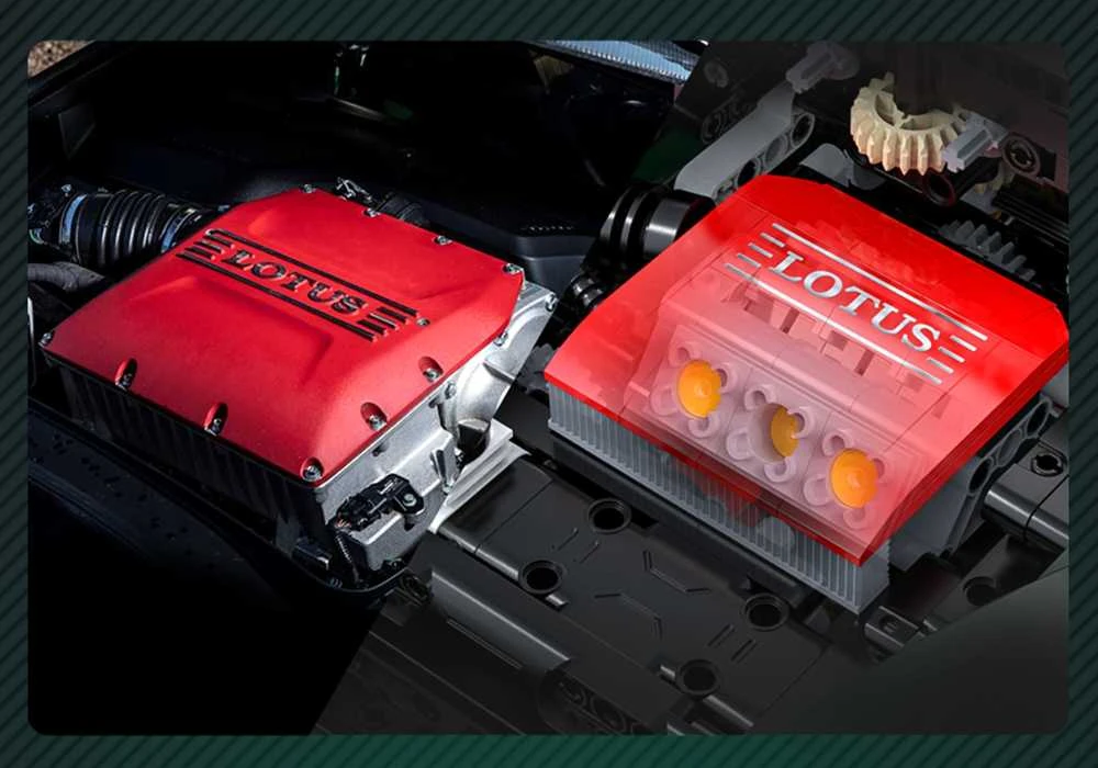 CaDA konstruktoriaus kaladėlės Automobilis 54 cm miesto automobilis Lotus Exige taurė 430 tamsiai žalia transporto priemonė 3730 detalių